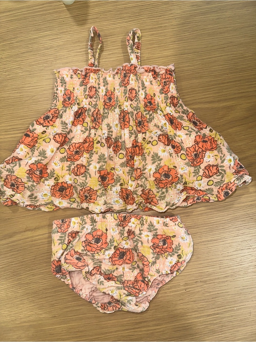 Angel dear Floral muslin Smocked 2 piece set